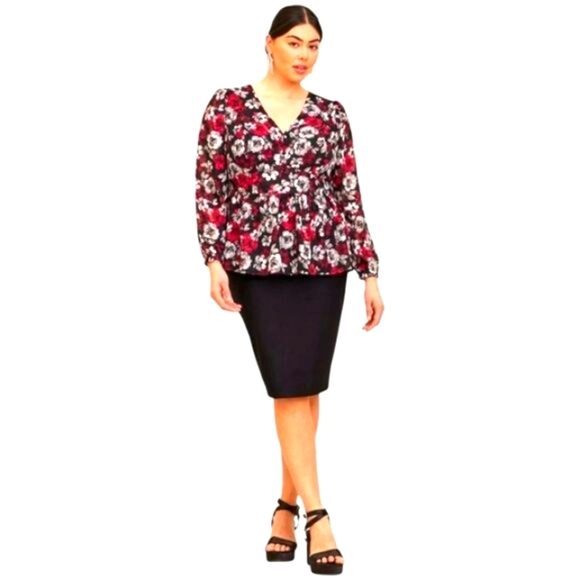 TORRID PeplumβChiffon Blouson Sleeve Floral V- Neck Top Plus Size 2X - Picture 1 of 16